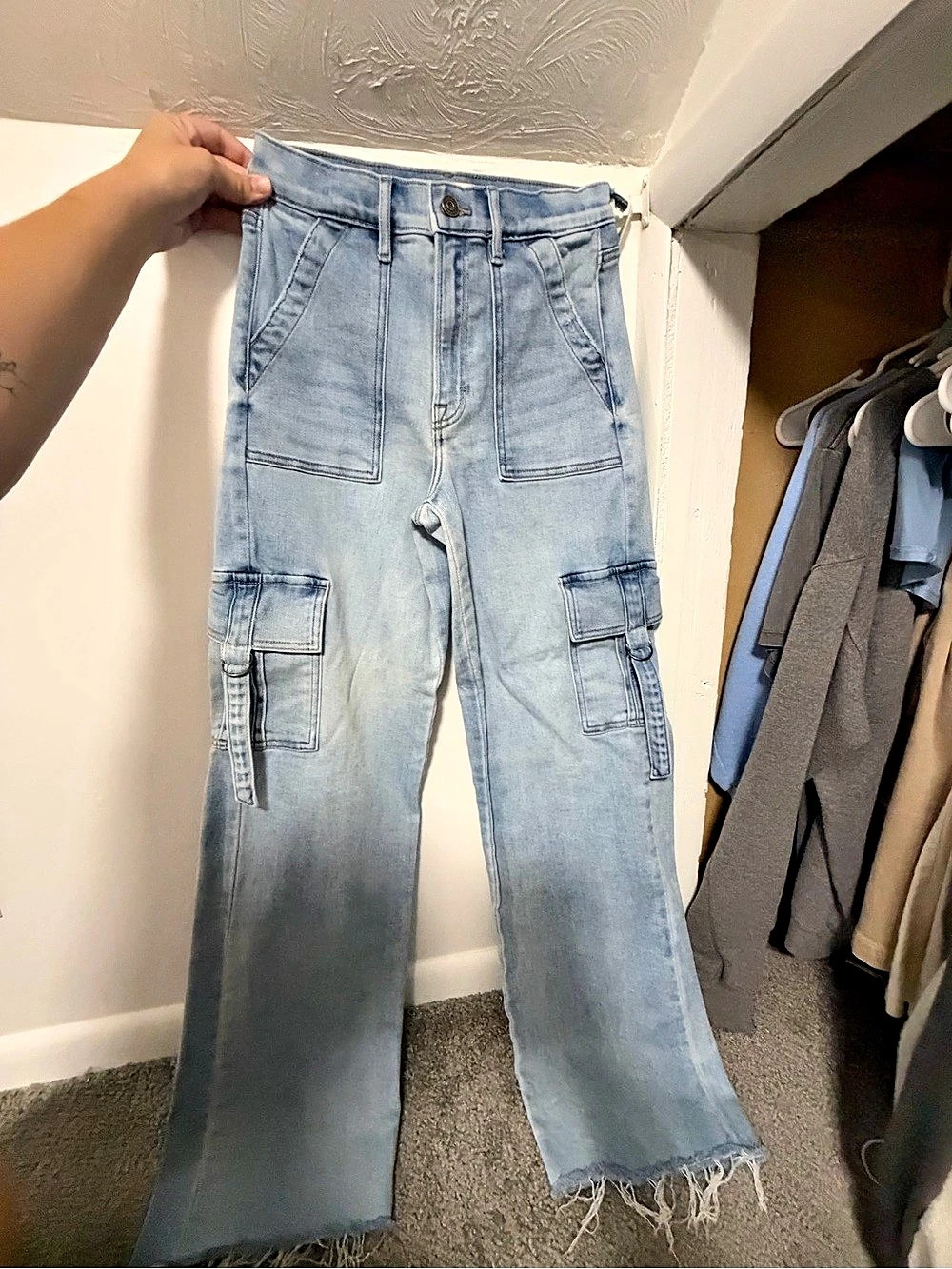 Hidden Cargo Straight Leg Jeans Waist 25 Blue